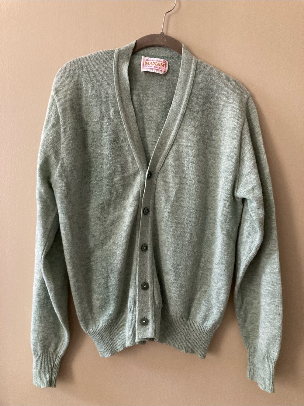 Vintage Men's Green V-Neck Button Cardigan Sweater